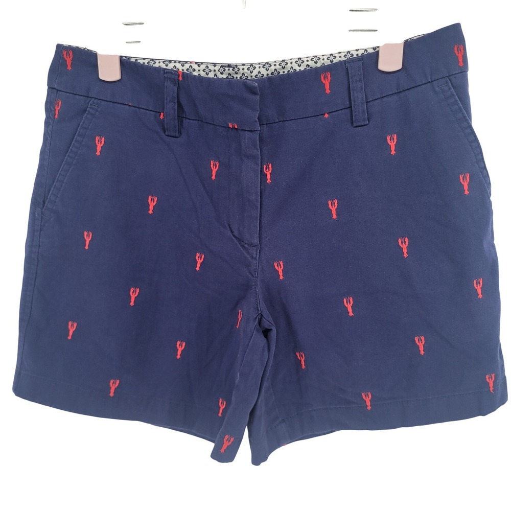British Khaki Navy Blue Lobster Embroidered Chino Shorts Womens 4 Preppy Coastal
